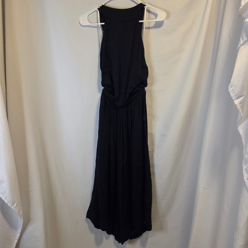 Faithfull The Brand Jumpsuit 4 Navy Blue Boho Coastal Halter‎ Crochet Hem